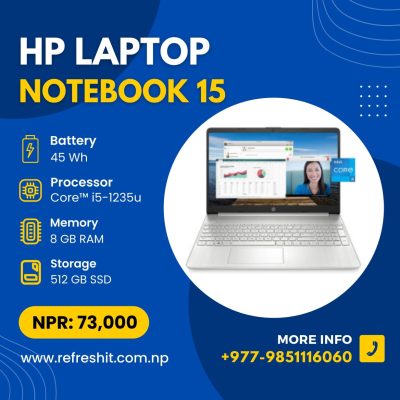 Hp Notebook 15 Intel core i5 12th gen| 8GB RAM |512GB SSD |Intel UHD Graphics |15.6″ FHD Display|1 Years warranty